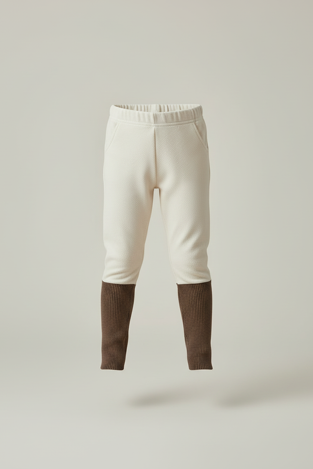 Pantalon Beige Côtelé Bicolore Ample Doublé Hiver Enfant - Molleton - vue 3