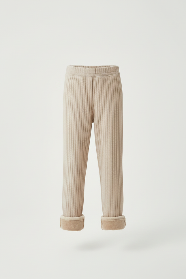 Pantalon Beige Côtelé Doublé Polaire Fille Confortable - Maille - vue 3