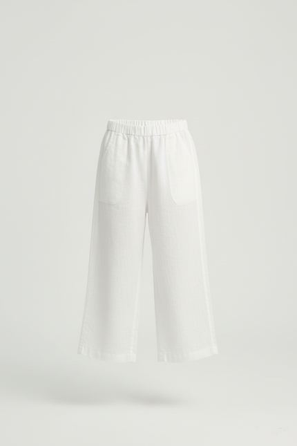 Pantalon Beige Lin Ample Enfant Court Confortable - Blanc - vue 3