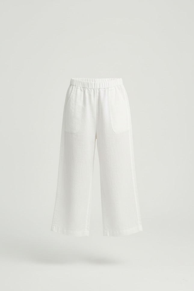 Pantalon Beige Lin Ample Enfant Court Confortable - Blanc - vue 3