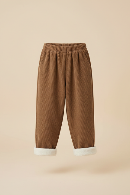 Pantalon Beige Côtelé Ample Molletonné Enfant Hiver - Marron Cordé - vue 3