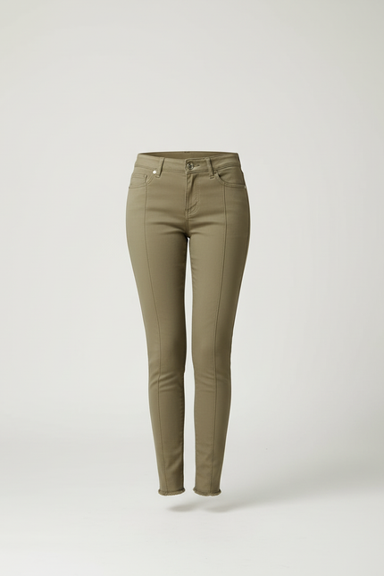Pantalon Beige Skinny Taille Haute Velours Chaud - Kaki - vue 3
