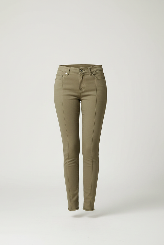 Pantalon Beige Skinny Taille Haute Velours Chaud - Kaki - vue 3