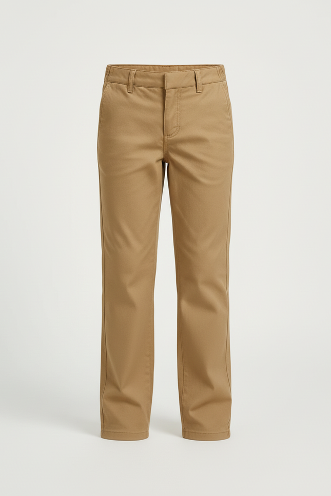 Pantalon Beige Enfant Droit Décontracté Coton Uni - Gabardine - vue 3