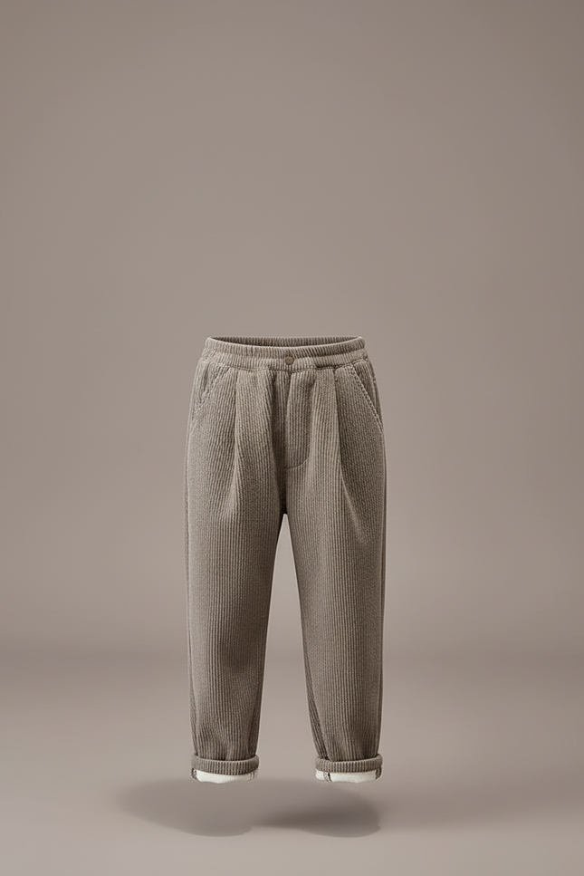 Pantalon Beige Côtelé Ample Décontracté Garçon Hiver - Marron Cordé - vue 3