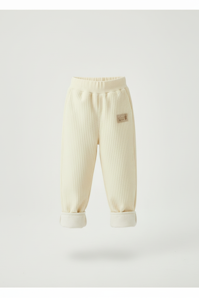 Pantalon Beige Côtelé Ample Molletonné Élastique Enfant - vue 3