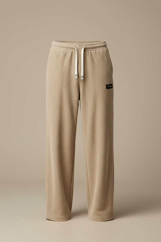 Pantalon Beige Côtelé Droit Cordon Ample Confortable - Cordé - vue 3