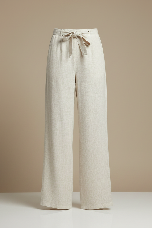 Pantalon Beige Ample Lin Décontracté Fluide Femme - vue 3