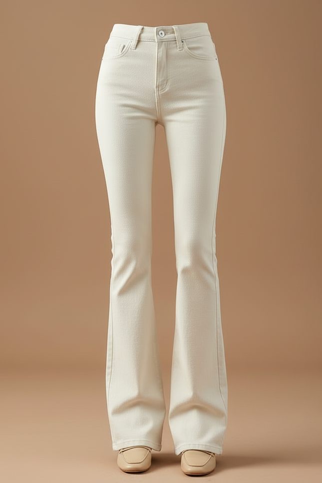 Pantalon Beige Évasé Taille Haute Denim Femme - Jean - vue 3