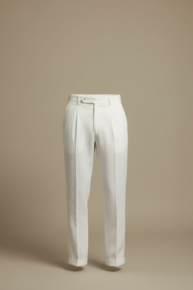 Pantalon Beige Droit Plissé Lin Homme Élégant - vue 3