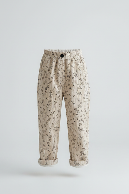 Pantalon Beige Côtelé Fleuri Ample Confortable Enfant - Cordé - vue 3