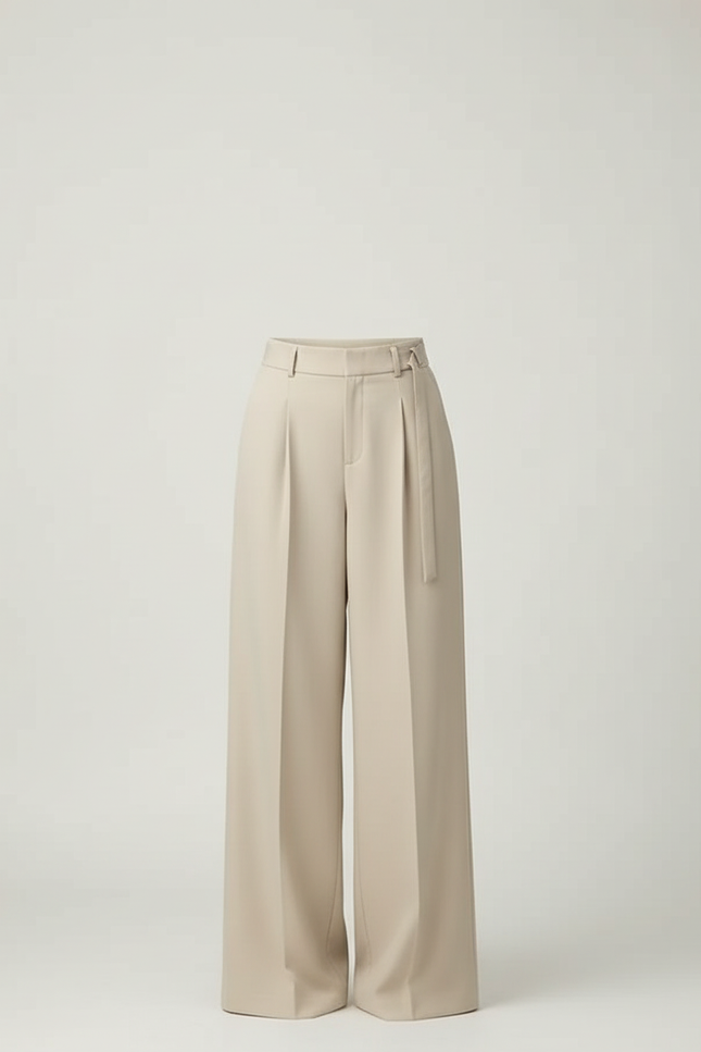 Pantalon Fluide Crêpe Femme Beige - Polyester - vue 3