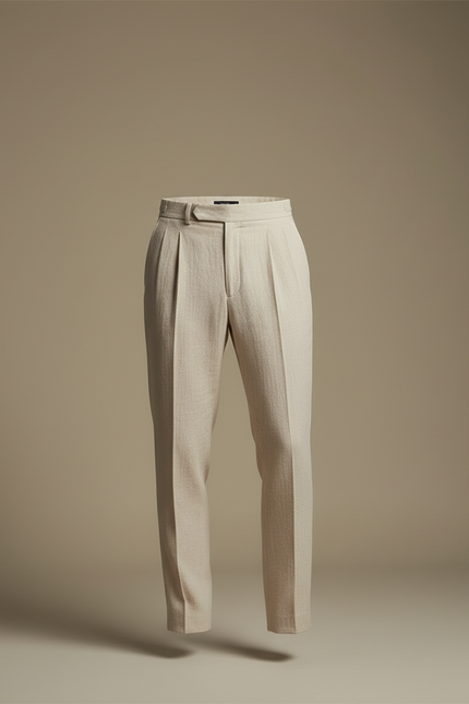 Pantalon Beige Droit Plissé Élégant Homme Décontracté - Lin - vue 3