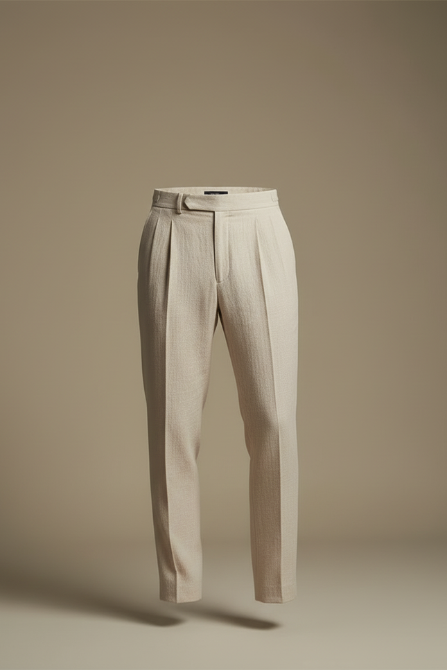 Pantalon Beige Droit Plissé Élégant Homme Décontracté - Lin - vue 3