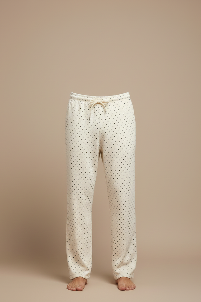Pantalon Beige Coton Ample Motif Pois Confortable Homme - vue 3