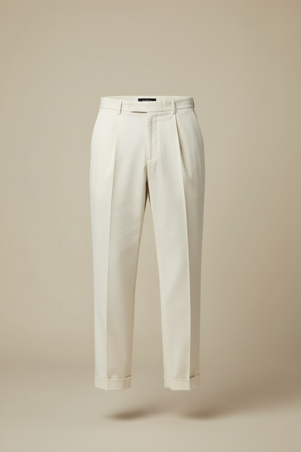 Pantalon Beige Plissé Élégant Décontracté Homme Coton - vue 3