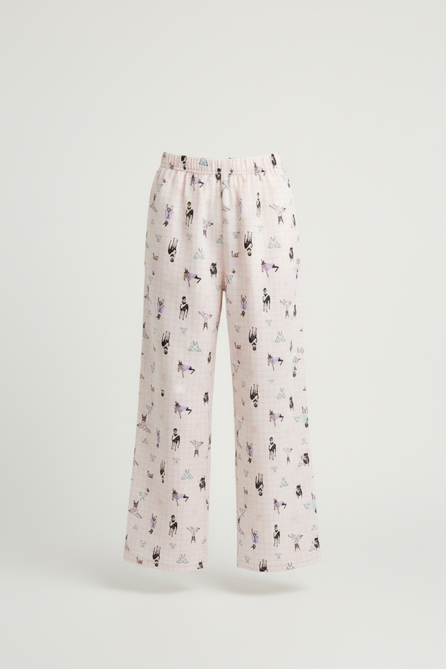Pantalon Beige Ample Imprimé Dessins Animés Confortable - Lin - vue 3