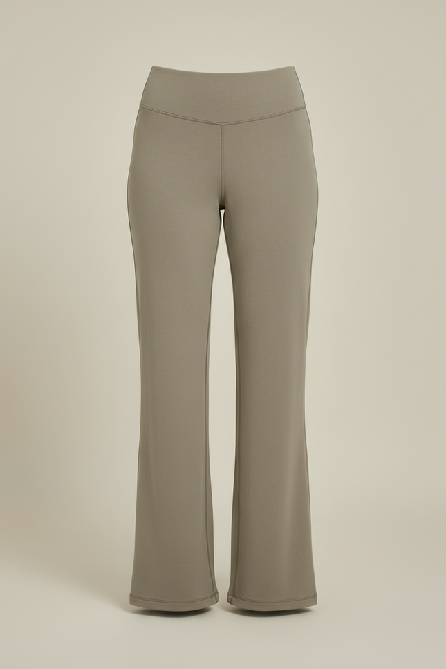 Pantalon Beige Évasé Taille Haute Confortable - Kaki Polyester - vue 3