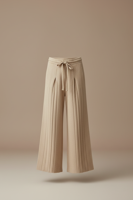 Pantalon Beige Ample Côtelé Cordon Fluide - Maille - vue 3