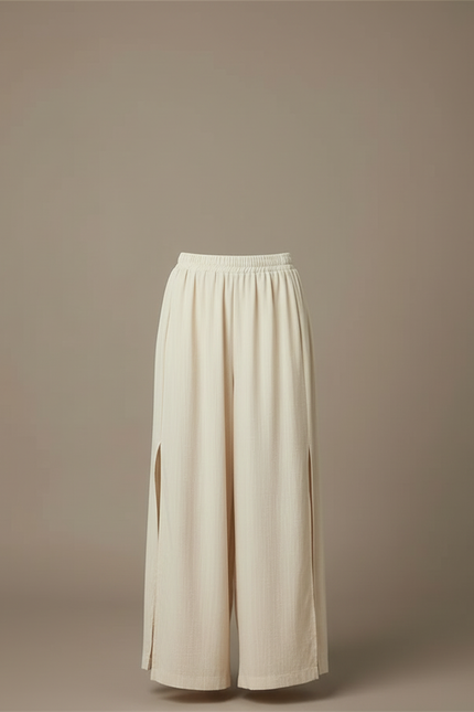 Pantalon Beige Fluide Ample Fendu Décontracté Enfant - Lin - vue 3