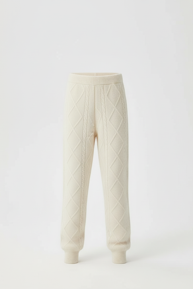 Pantalon Beige Tricoté Losanges Doux Confortable Fille - Laine - vue 3