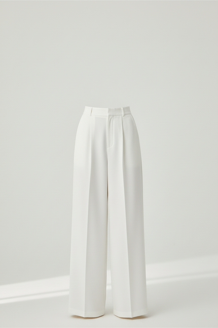 Pantalon Beige Femme Taille Haute Large Fluide - Blanc Gabardine - vue 3