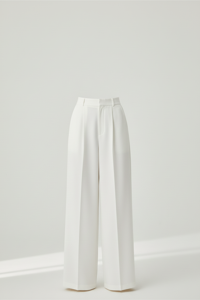 Pantalon Beige Femme Taille Haute Large Fluide - Blanc Gabardine - vue 3