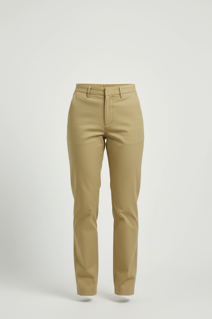 Pantalon Beige Coton Droit Classique Femme Bureau - Kaki Gabardine - vue 3