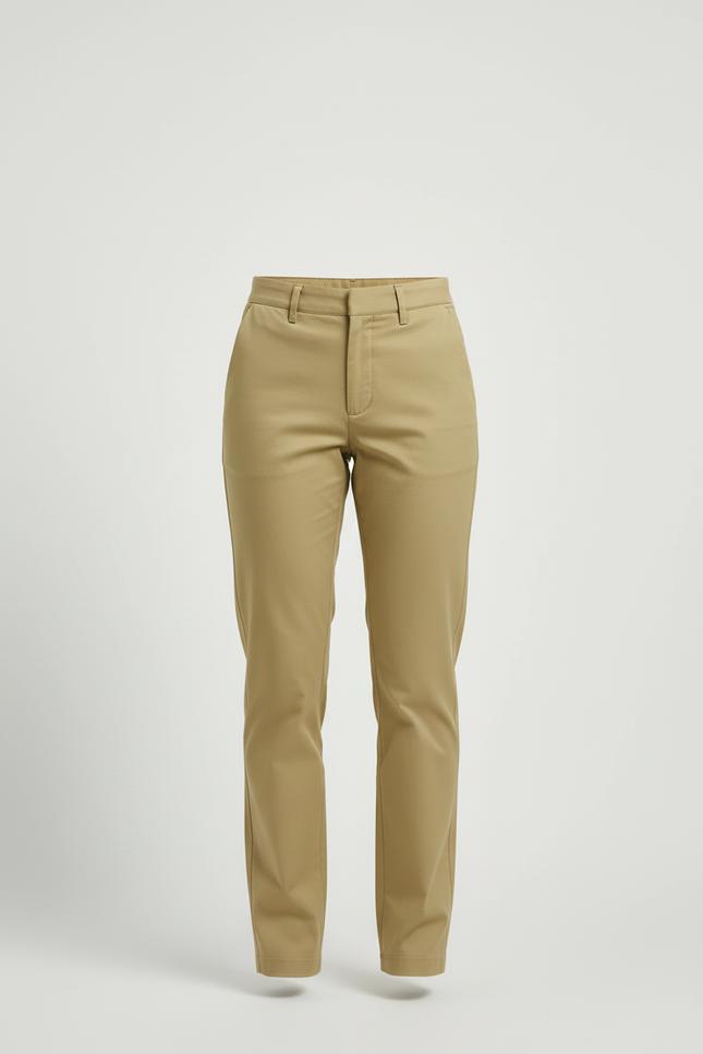 Pantalon Beige Coton Droit Classique Femme Bureau - Kaki Gabardine - vue 3