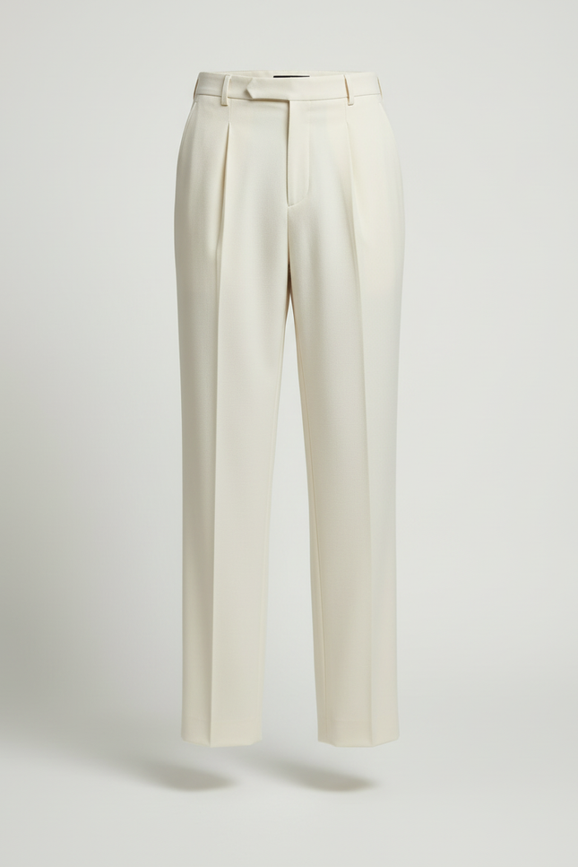 Pantalon Beige Plissé Droit Élégant Homme Décontracté - Gabardine - vue 3