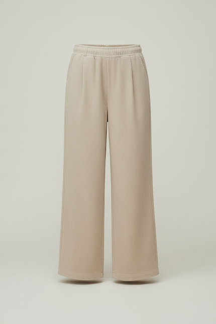Pantalon Beige Côtelé Droit Ample Cordon - Cordé - vue 3