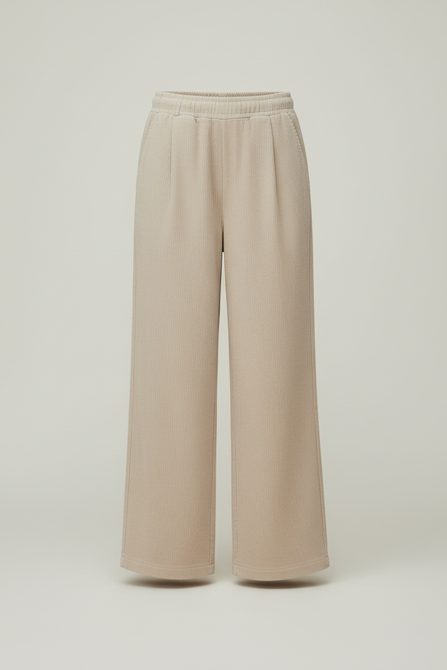 Pantalon Beige Côtelé Droit Ample Cordon - Cordé - vue 3