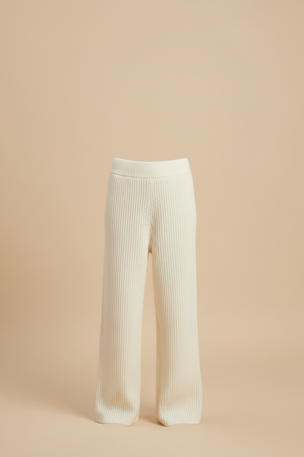 Pantalon Beige Tricoté Côtelé Ample Confortable - Maille - vue 3