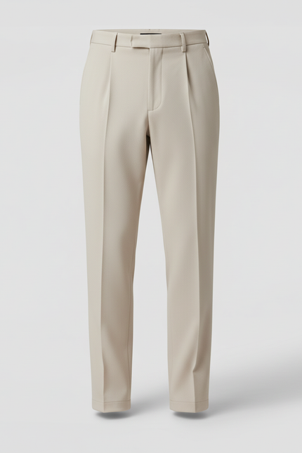 Pantalon Beige Droit Plissé Élégant Homme - Gabardine - vue 3