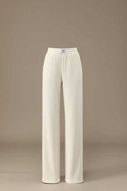 Pantalon Beige Large Chaud Taille Haute Décontracté - Molleton - vue 3