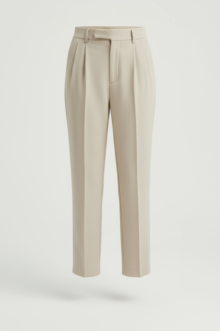 Pantalon Beige Plissé Conique Taille Haute Élégant - Gabardine - vue 3