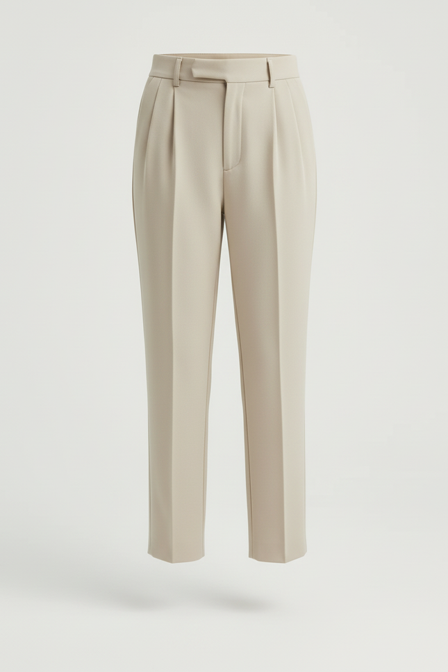 Pantalon Beige Plissé Conique Taille Haute Élégant - Gabardine - vue 3