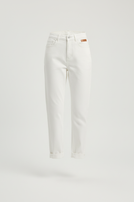 Pantalon Beige Jean Taille Haute Décontracté Femme - Blanc - vue 3