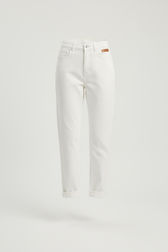 Pantalon Beige Jean Taille Haute Décontracté Femme - Blanc - vue 3