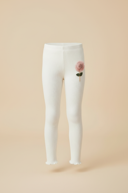 Pantalon Beige Côtelé Fleur Enfant Fille - Maille - vue 3