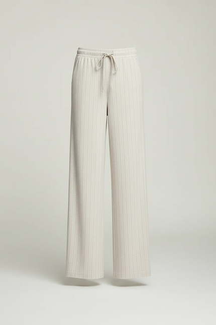 Pantalon Beige Fluide Rayé Cordon Décontracté Femme - Maille - vue 3
