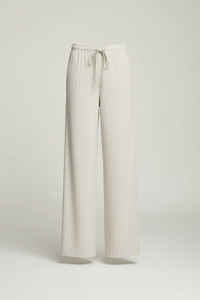 Pantalon Beige Fluide Rayé Cordon Décontracté Femme - Maille - vue 3