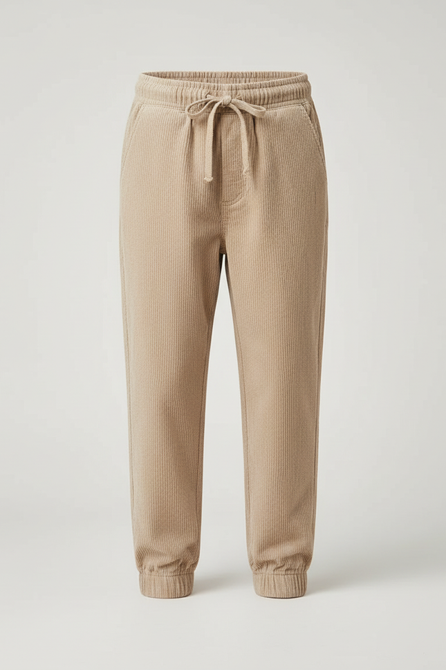Pantalon Beige Côtelé Élastiqué Garçon Décontracté Hiver - Cordé - vue 3