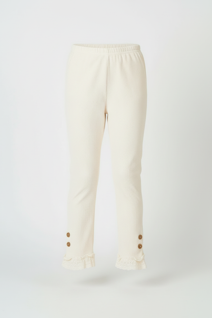 Pantalon Beige Côtelé Dentelle Boutons Fille Confortable - Cordé - vue 3