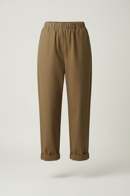 Pantalon Beige Coton Ample Élastique Décontracté Femme - Kaki Toile - vue 3