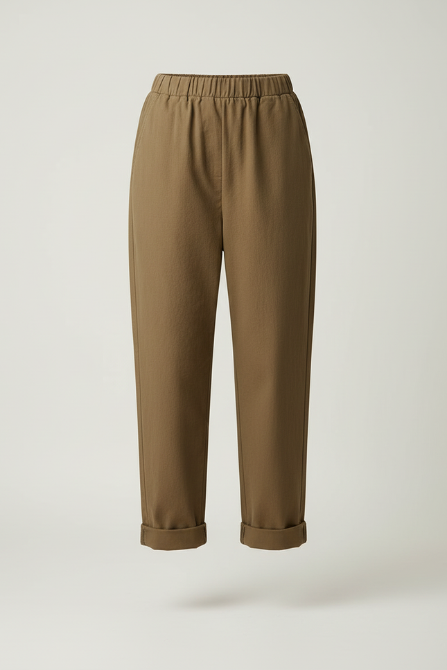 Pantalon Beige Coton Ample Élastique Décontracté Femme - Kaki Toile - vue 3