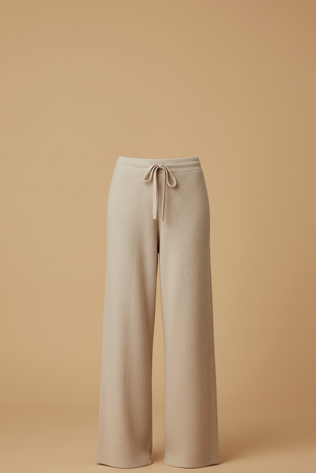 Pantalon Beige Côtelé Ample Décontracté Confortable Femme - Maille - vue 3