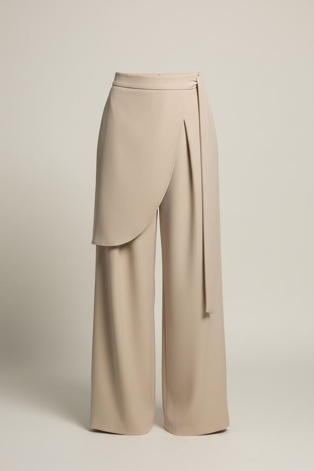 Pantalon Beige Fluide Ample Élégant Irrégulier Femme - Viscose - vue 3