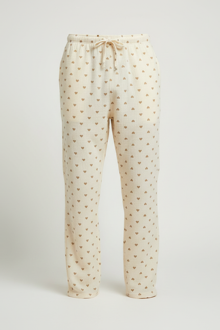Pantalon Beige Coton Ample Motif Cœurs Homme - vue 3