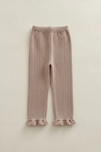 Pantalon Beige Tricoté Bébé Fille Volants Mignon - Maille